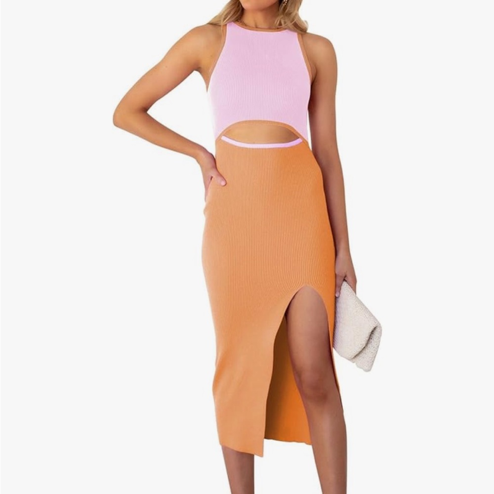 Cutiefox Sleeveless Cut Out Side Slit Knit Midi Dress Sz S